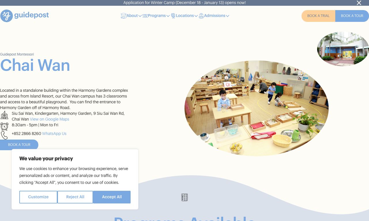 Screenshot of the Home Page of GUIDEPOST MONTESSORI INTERNATIONAL KINDERGARTEN (CHAI WAN)